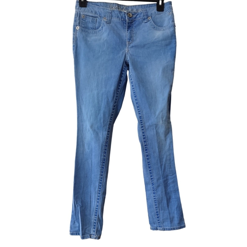 Justice Jeans Juniors 16.5 Simply‎ Low Slim Fit Light Wash Denim Heart Blue Y2K